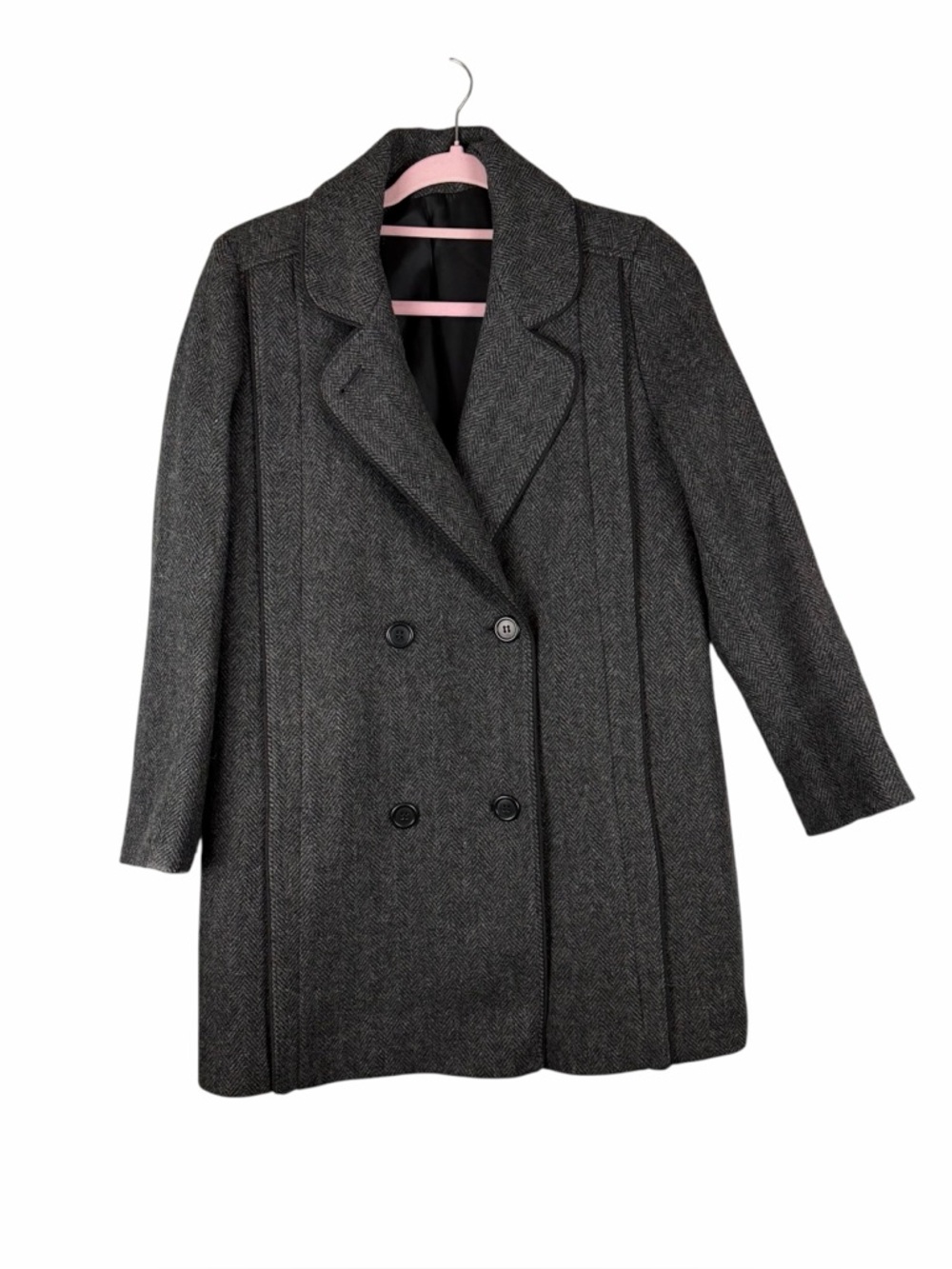 Alorna by Forstmann Gray Herringbone Wool Blend Coat Petite